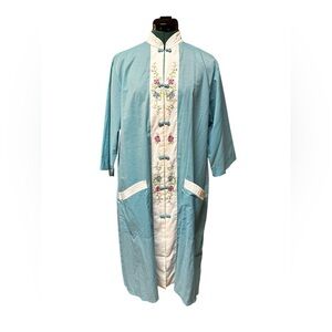 1960s Vintage Jodie Arden Kimono House Dress Embroidered Blue X-Large